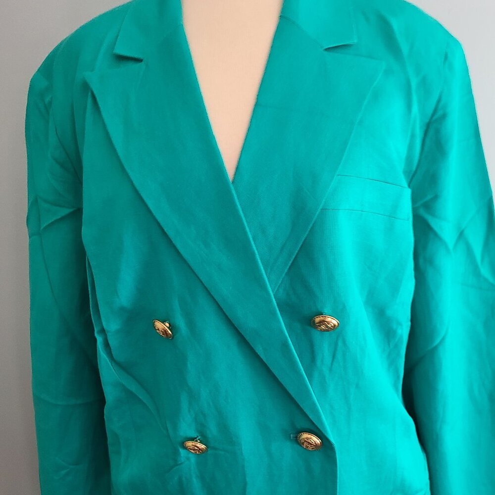 NWT Jessica London Teal Green Summer Blazer Goldtone Buttons Sz 20 Versitile